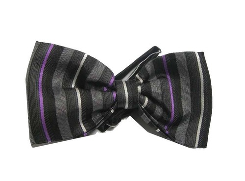 Papillon righe seta grigio - papillon,